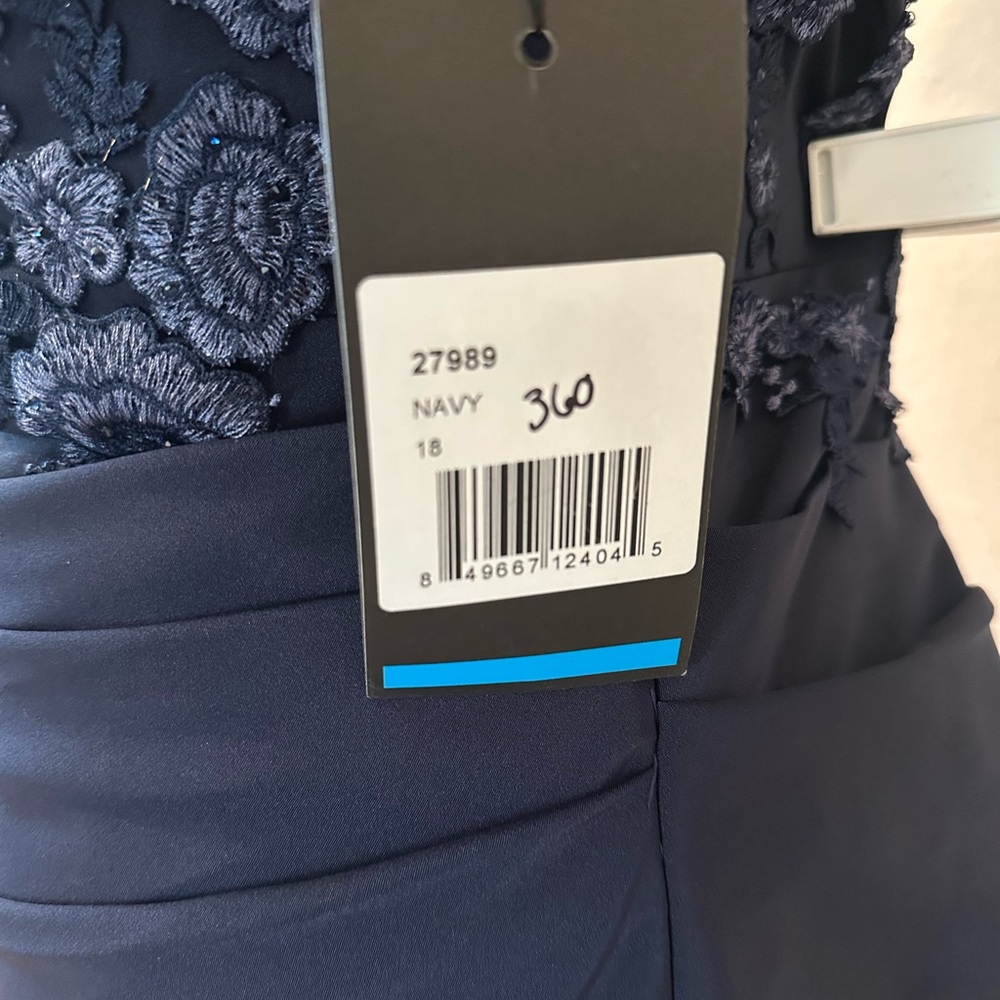 La Femme Navy Blue Maxi Dress with Lace Sleeves - Picture 4 of 8
